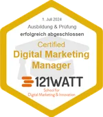 121WATT-Badge: Certified Digital Marketing Manager, Prüfung bestanden · 1. Juli 2024