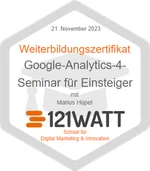 121WATT-Badge: Google-Analytics-4-Seminar für Einsteiger, 21. November 2023