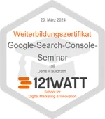 121WATT-Badge: Google-Search-Console-Seminar, 20. März 2024