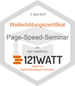121WATT-Badge: Page-Speed-Seminar, 3. April 2023