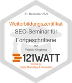 121WATT-Badge: SEO-Seminar für Fortgeschrittene, 21. Dezember 2022