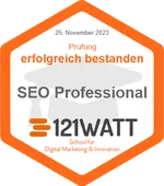 121WATT-Badge: SEO Professional, Prüfung bestanden · 25. November 2023