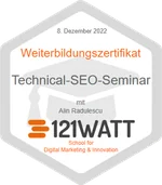 121WATT-Badge: Technical-SEO-Seminar, 8. Dezember 2022