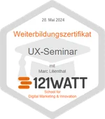 121WATT-Badge: UX-Seminar, 28. Mai 2024