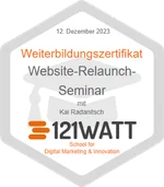 121WATT-Badge: Website-Relaunch-Seminar, 12. Dezember 2023